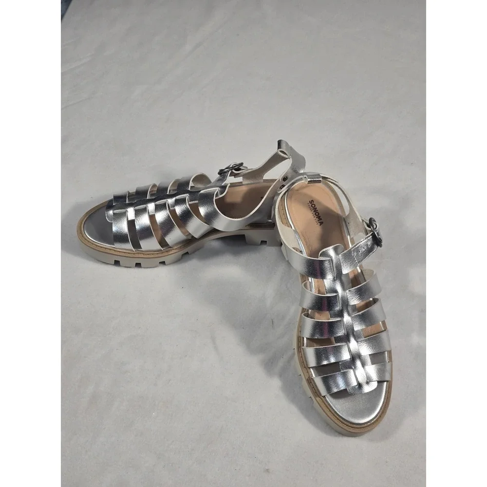 Sonoma Goods For Life Silver Metallic Gladiator Platform Sandals Womens 9.5